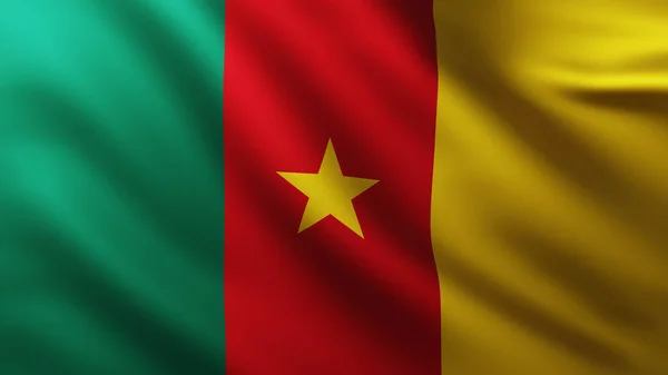 Grand drapeau du Cameroun fond dans le vent — Photo