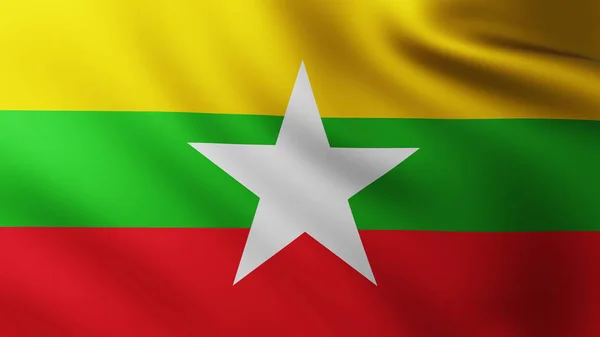 Bandeira grande de Myanmar fundo no vento — Fotografia de Stock