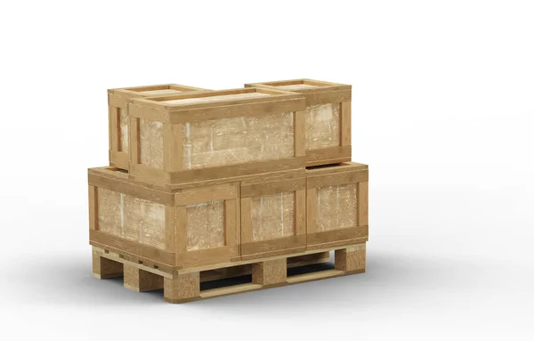 Wood pallet with Transport box in different size straight stacked — 스톡 사진