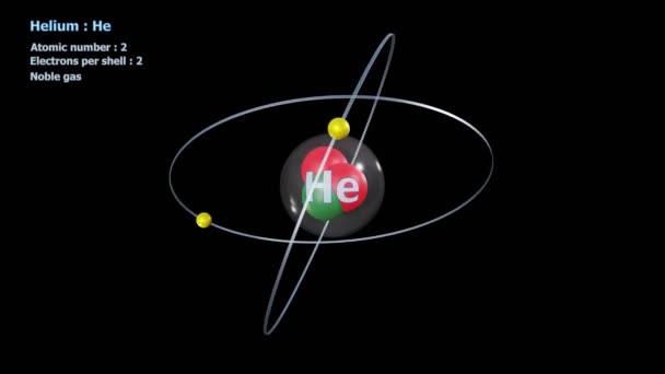 Átomo Hélio Com Elétrons Rotação Orbital Infinita Com Fundo Preto — Vídeo de Stock