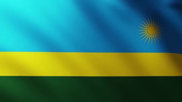 Μεγάλη Σημαία Της Ρουάντα Φόντο Φτερουγίζει Στον Άνεμο Πρότυπα Κυμάτων — Αρχείο Βίντεο