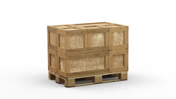 Girando Intorno Pallet Legno Caricato Con Diverse Dimensioni Scatola Trasporto — Video Stock