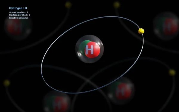 Atom of Hydrogen with detailed Core and its Electron with Atoms — Stock Photo, Image