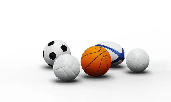 Vista frontal de cinco bolas de desporto de equipa — Fotografia de Stock