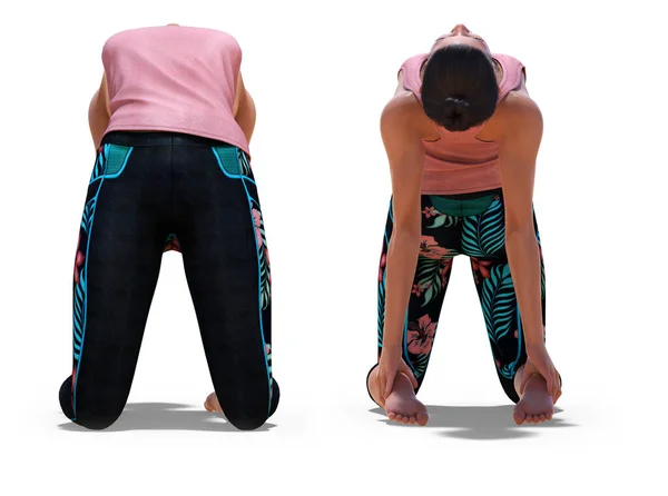 Posizioni anteriori e posteriori di una donna virtuale in Yoga Cammello Pose — Foto Stock