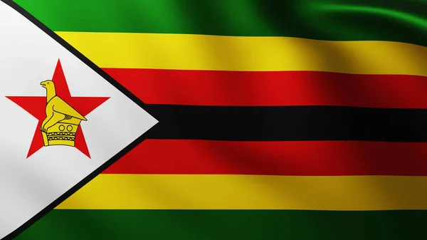 Rüzgarda geniş Zimbabwe bayrağı tam ekran arkaplan — Stok fotoğraf