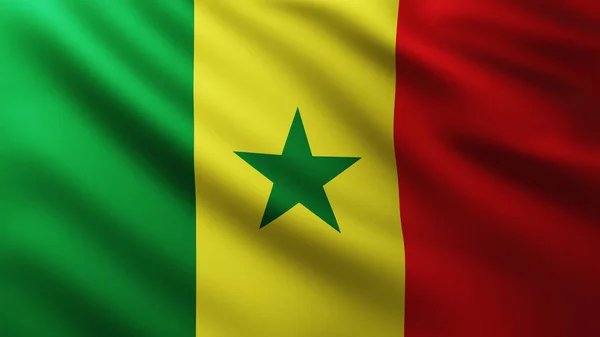 Large Flag of Senegal fullscreen background in the wind — Stockfoto