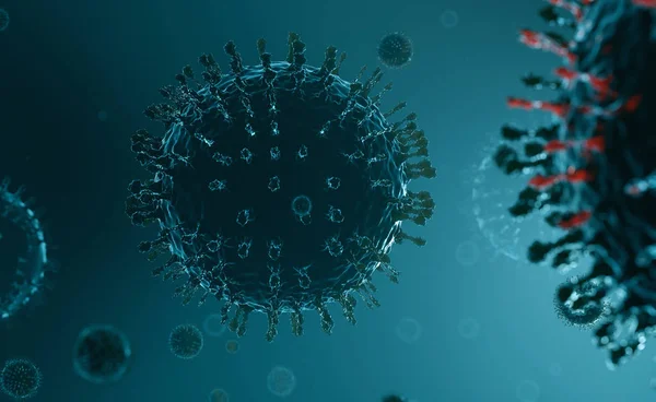 Large virus floating into a substance with many blurred virus — Stockfoto