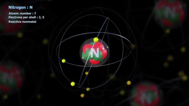 Atom Azotu Elektronami Nieskończonej Rotacji Orbitalnej Atomami Tle — Wideo stockowe
