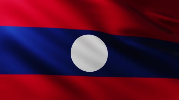 Bandera Grande Laos Fondo Pantalla Completa Ondeando Viento Con Patrones — Vídeo de stock