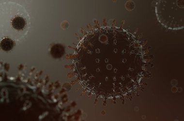 Bulanık virüsle birlikte sıvı içinde yüzen büyük bir virüs.