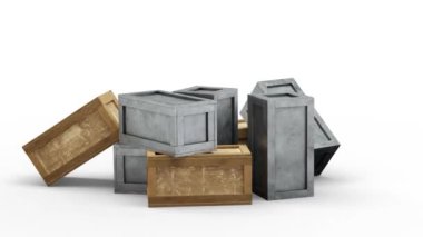 Döngü Dönüşümü Taşımacılık Metalik ve Ahşap Kutusu Beyaz Arkaplan ile tamamen kapatıldı