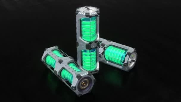 Scifi Hexagonal Power Tank Incluyendo Cilindro Transculento Verde Puesto Suelo — Vídeos de Stock