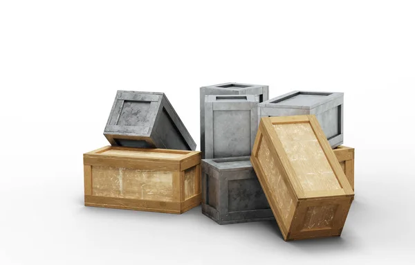 Eine Geschlossene Transportbox Aus Metall Und Holz Auf Dem Boden — Stockfoto