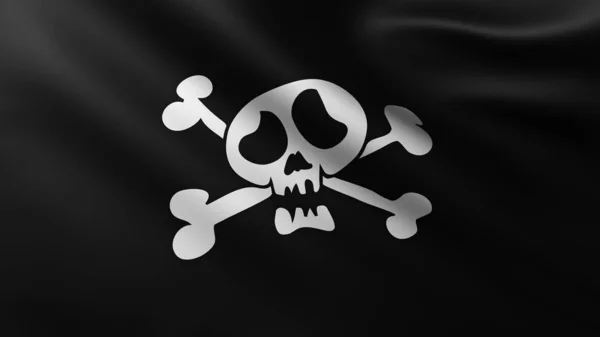 Большой Черный Пиратский Флаг Полноэкранный Фон Ветру Волновыми Узорами — стоковое фото