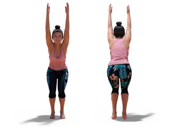 Front Och Back Innehav Virtuell Kvinna Yoga Stol Pose Med — Stockfoto