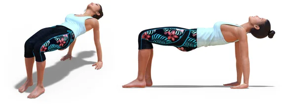 Profil Depan Dan Kiri Poses Virtual Woman Yoga Tabel Pose — Stok Foto