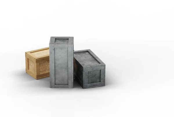 Zwei Transportboxen Aus Metall Und Holz Mit Weißem Hintergrund — Stockfoto
