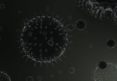 Geniş koronavirüs bir maddeye bulaşmış ve bir çok virüs de bulanıklaşmış.