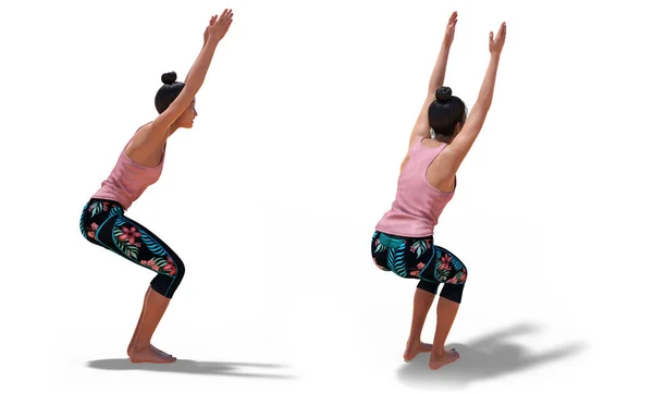 Rücken Und Rechte Profilpositionen Einer Virtuellen Frau Yoga Stuhl Mit — Stockfoto