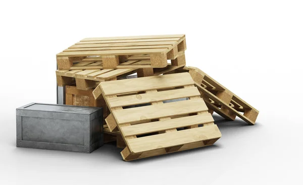 Pochi Pallet Legno Scatole Trasporto Disordinato Impilato Con Uno Sfondo — Foto Stock