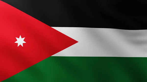 Μεγάλη Σημαία Της Ιορδανίας Πλήρους Οθόνης Φόντο Στον Άνεμο Πρότυπα — Φωτογραφία Αρχείου