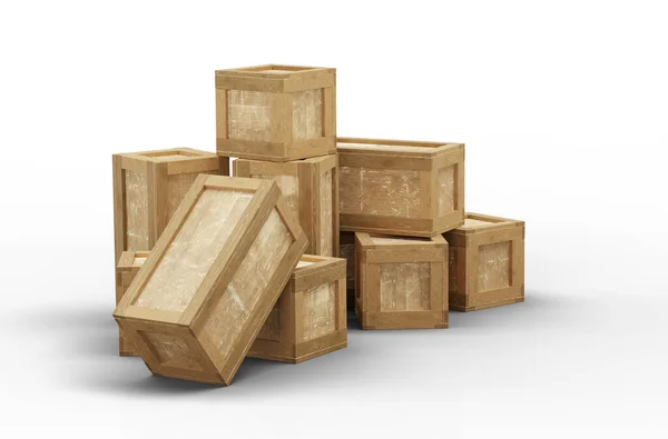 Einige Geschlossene Holztransportboxen Unterschiedlicher Größe Die Auf Dem Fußboden Mit — Stockfoto
