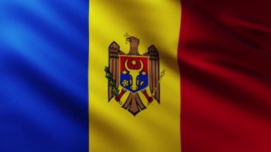 Moldova 'nın büyük bayrağı dalga desenleriyle rüzgarda dalgalanan tam ekran arkaplan