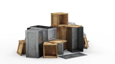 Döngü Ulaşım Metalik ve Ahşap Kutuları Beyaz Arkaplan ile açılıp kapatılıyor