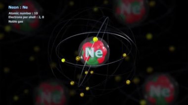 Neon 'un Atomu ve sonsuz yörüngede 10 elektron ve arka planda diğer atomlar