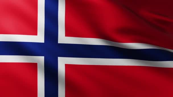 Große Flagge Von Norwegen Vollbild Hintergrund Flattert Wind Mit Wellenmustern — Stockvideo