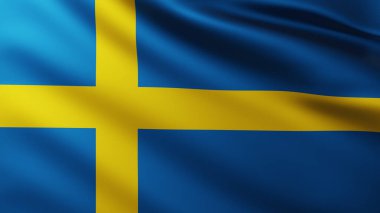 Büyük İsveç Bayrağı dalga desenli rüzgarda tam ekran arkaplan