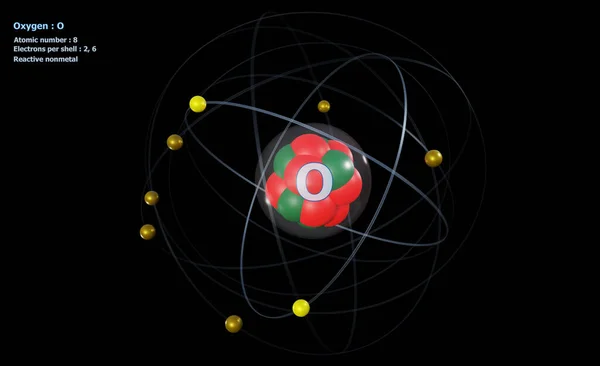 Átomo Oxígeno Con Núcleo Electrones Con Fondo Negro — Foto de Stock