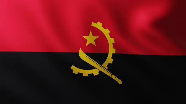 Grand Drapeau Angola Fond Plein Écran Dans Vent Avec Des — Photo