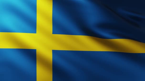 Large Flag Sweden Fullscreen Background Fluttering Wind Wave Patterns — Stock Video