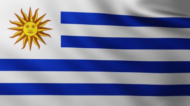 Uruguay 'ın Büyük Bayrağı dalga desenleriyle rüzgarda tam ekran arkaplan