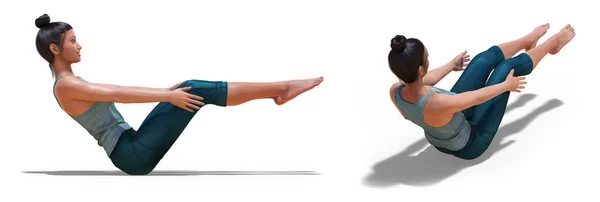 Indietro Tre Quarti Profilo Destro Posizioni Una Donna Virtuale Yoga — Foto Stock