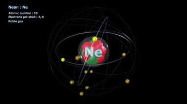 Neon Atomu, siyah arkaplan ile sonsuz yörüngede 10 Elektron ile birlikte.