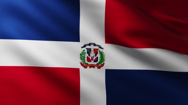 Gran Bandera República Dominicana Fondo Pantalla Completa Ondeando Viento Con — Vídeo de stock