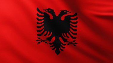 Arnavutluk 'un Büyük Bayrağı dalga desenleriyle rüzgarda tam ekran arkaplan