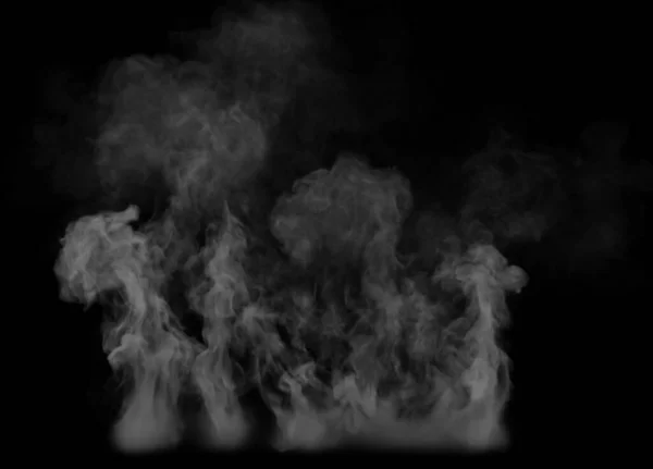 明るい灰色の煙の壁に乱流が黒の背景で起こっている — ストック写真
