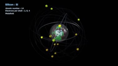 Silikon Atomu, siyah arkaplan ile sonsuz yörüngede 14 Elektron ile