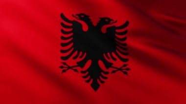 Arnavutluk 'un Büyük Bayrağı dalga desenleriyle rüzgarda dalgalanan tam ekran arka plan