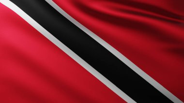 Trinidad ve Tobago 'nun büyük bayrağı dalga desenleriyle rüzgarda tam ekran arkaplan