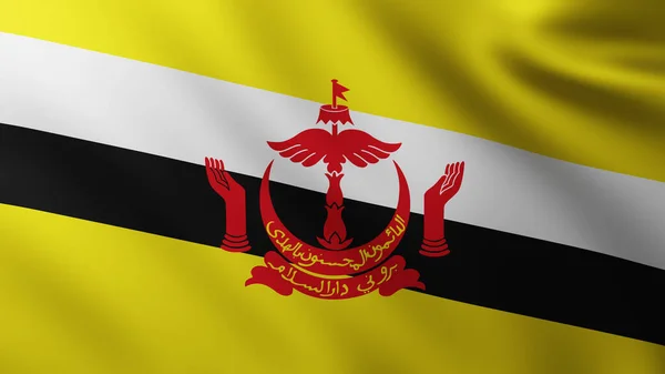 Velká Vlajka Brunej Celou Obrazovku Pozadí Větru Vlnobitím Vzory — Stock fotografie