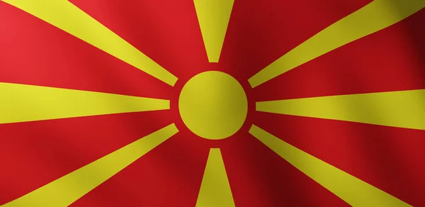 Grote Vlag Van Noord Macedonië Fullscreen Achtergrond Wind Met Golfpatronen — Stockfoto