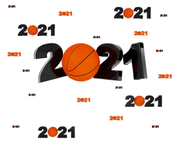 Muitos Projetos Basquete 2021 Com Muitas Bolas Fundo Branco — Fotografia de Stock