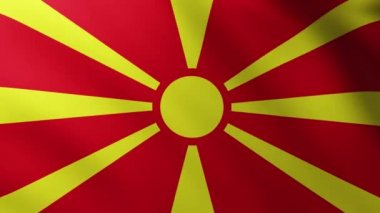Kuzey Makedonya 'nın Büyük Bayrağı dalga desenleriyle rüzgarda dalgalanan tam ekran arka plan