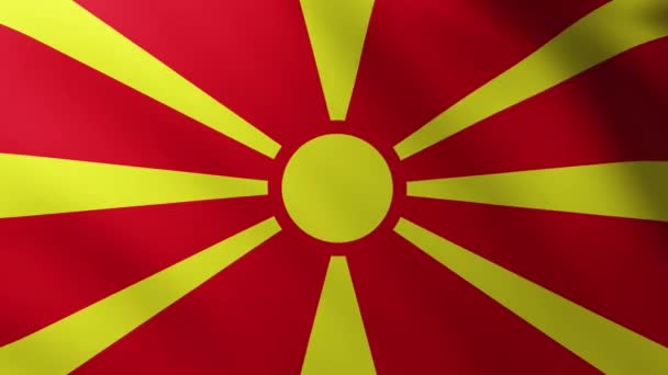 Μεγάλη Σημαία Της Βόρειας Μακεδονίας Πλήρη Οθόνη Φτερουγίζει Στον Άνεμο — Αρχείο Βίντεο