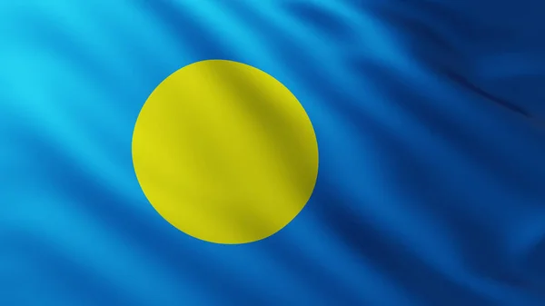 Stor Flagga Palau Fullscreen Bakgrund Vinden Med Våg Mönster — Stockfoto